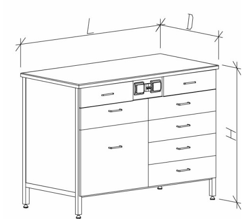 Стол-тумба с ящиками и розетками 1200 СТЛк-М с/я.р. (7+1)