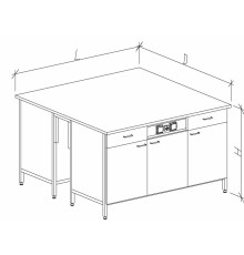 Стол-тумба островной на основе столов-тумб металлических с дверками, ящиками и розетками 1200 СТОкм-М с/я.р.